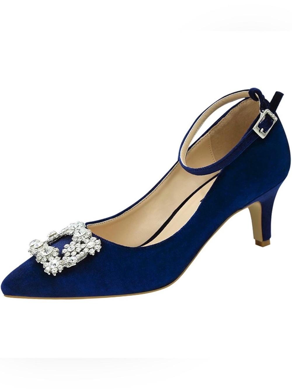 ERIJUNOR Velvet Heels for Women Kitten Heels Rhinestone Brooch Evening Shoes 8.5